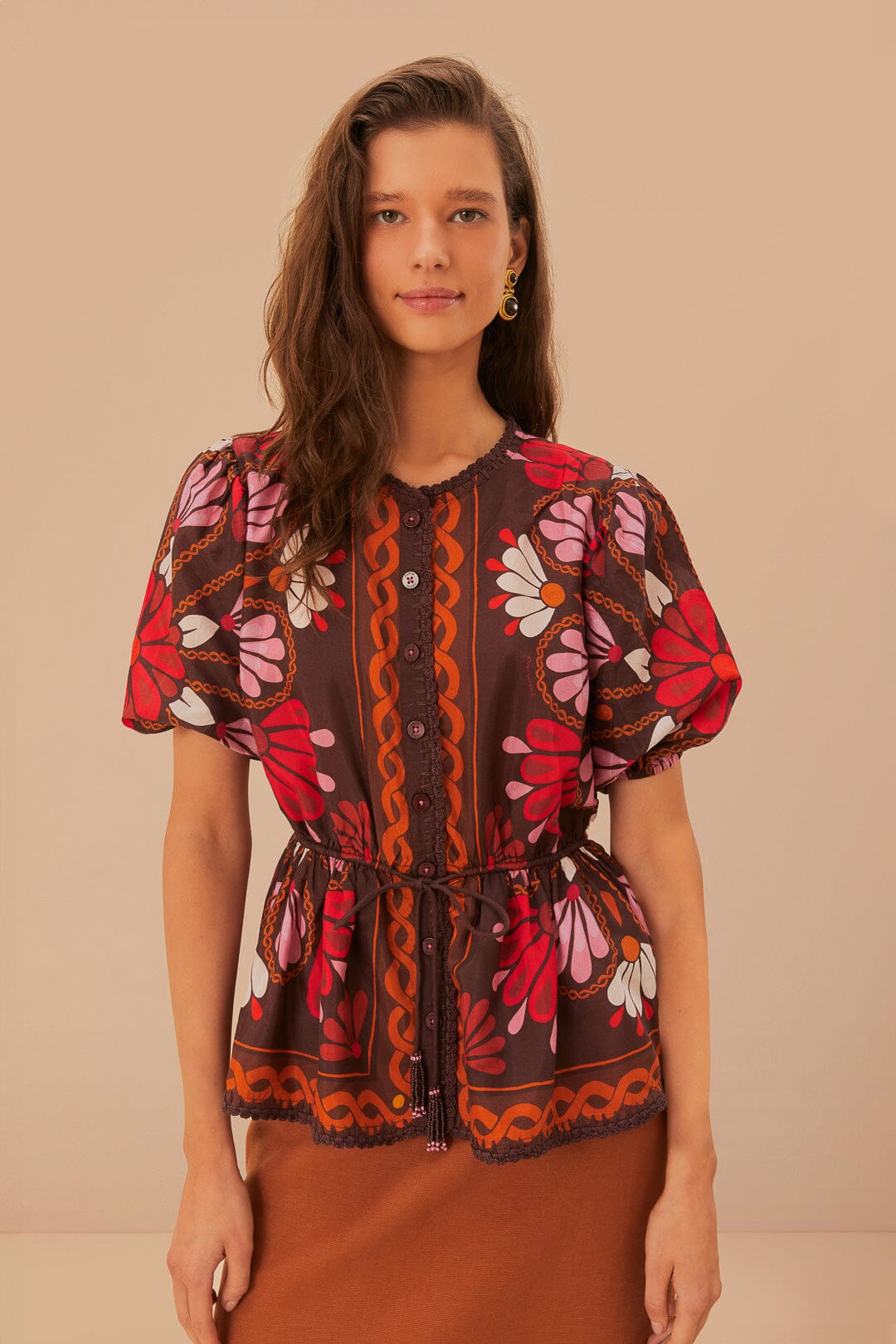 Miranda Brown Short Sleeve Blouse