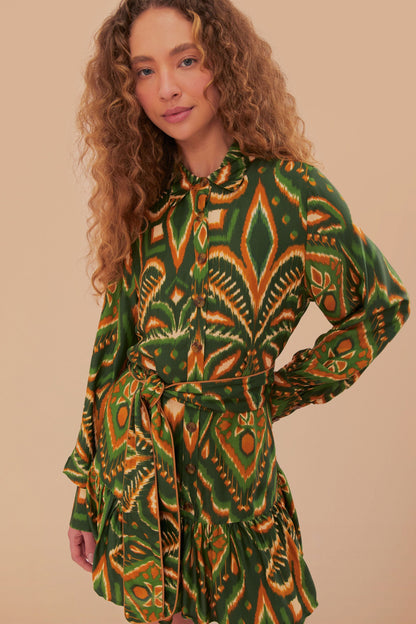 Green Pineapple Ikat LENZING ECOVERO Viscose Mini Dress