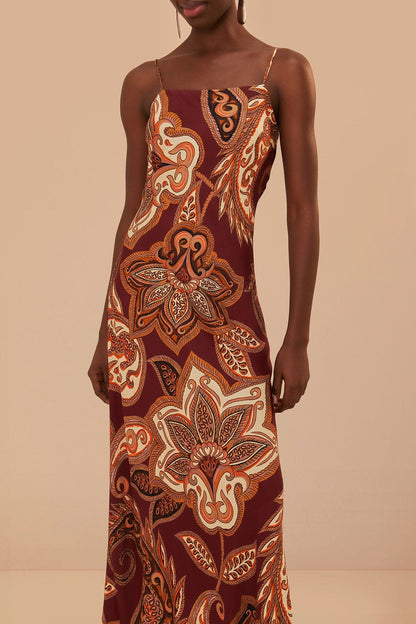 Burgundy Leopard Paisley LENZING ECOVERO Viscose Maxi Slip Dress