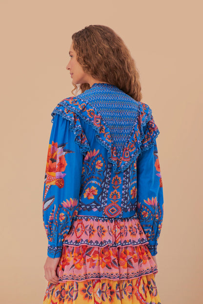 Blue Lucy Floral Tapestry Blouse