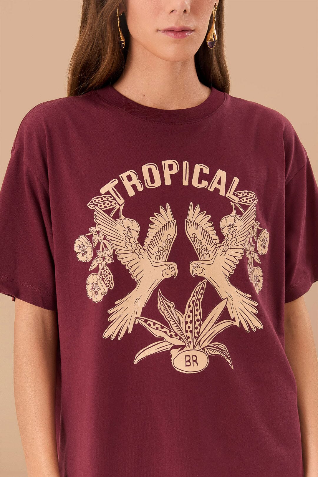 Burgundy Tropical Organic Cotton Relaxed T-Shirt