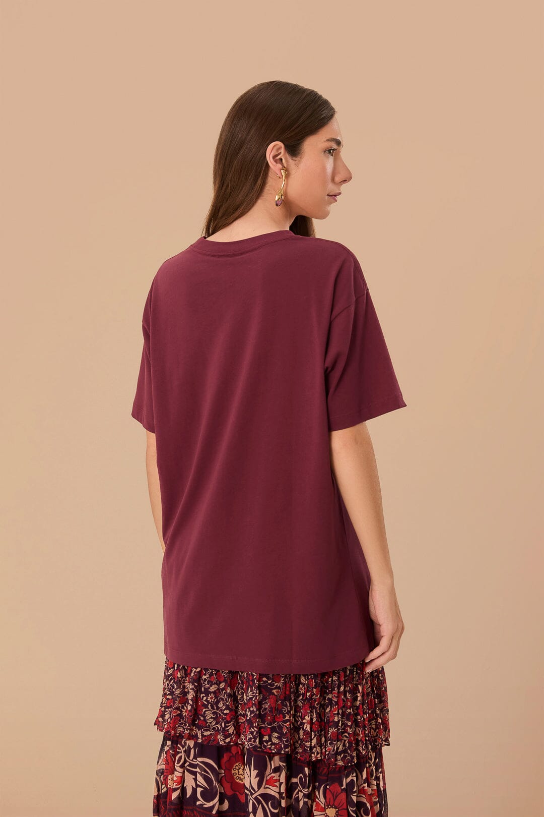 Burgundy Tropical Organic Cotton Relaxed T-Shirt