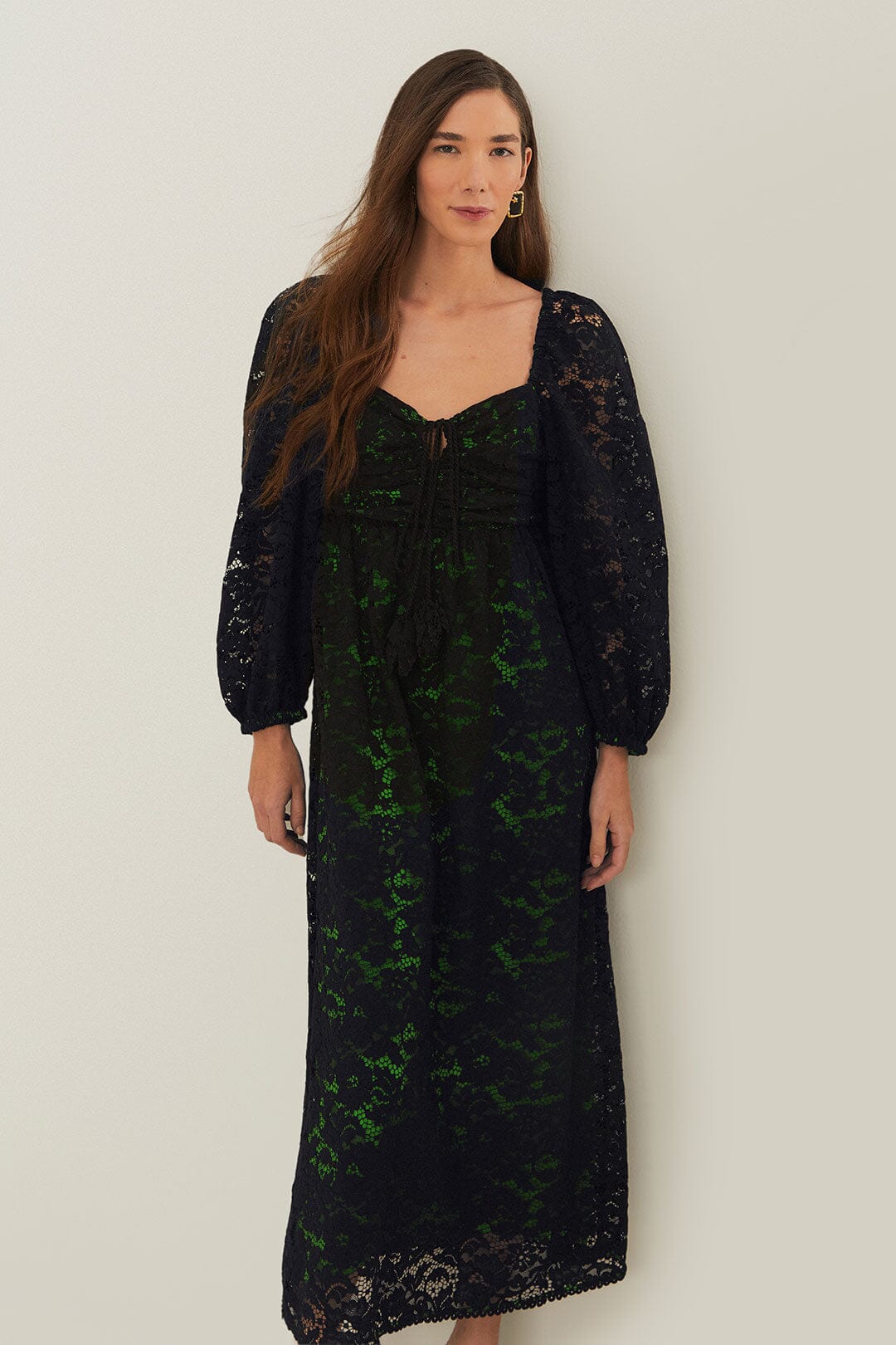 Black Lace Long Sleeve Midi Dress