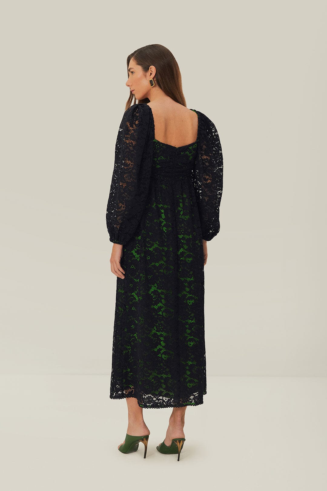 Black Lace Long Sleeve Midi Dress