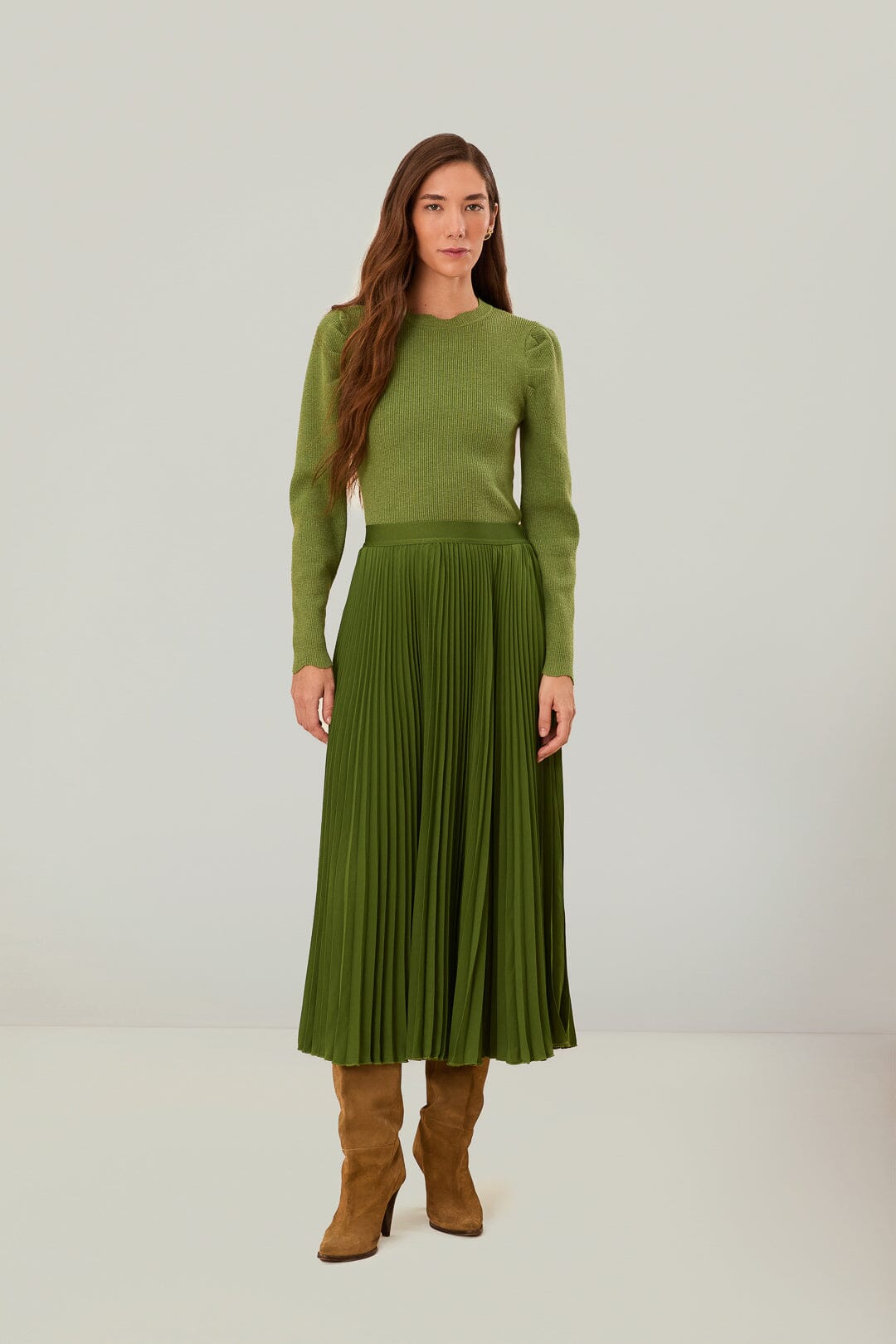 Green Pleated Maxi Skirt