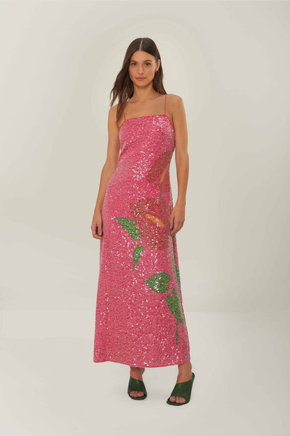 Pink Anthurium Flowers Slip Maxi Dress