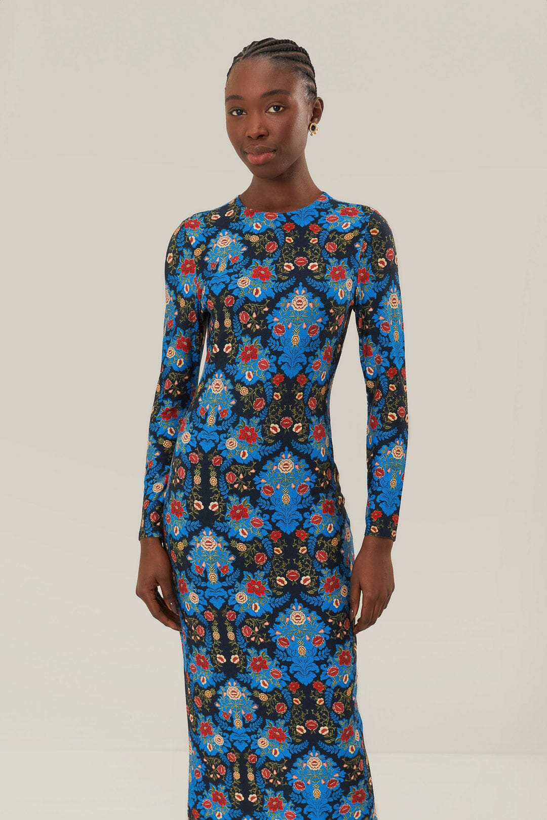 Blue Arabesque Floral Jersey LENZING ECOVERO Midi Dress