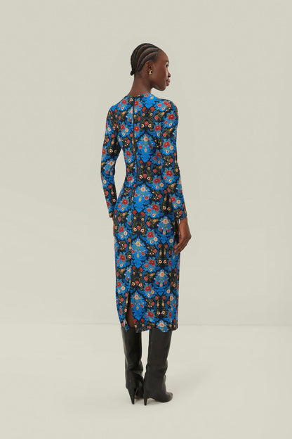 Blue Arabesque Floral Jersey LENZING ECOVERO Midi Dress