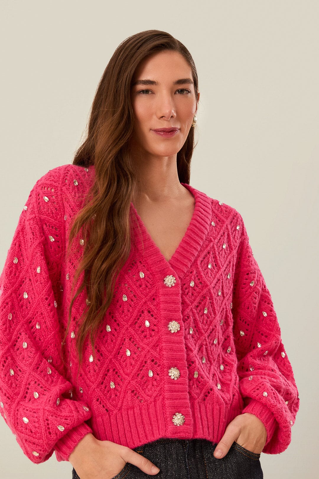 Pink Lace Knit Sweater