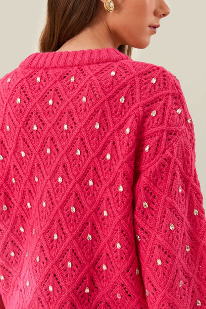 Pink Lace Knit Sweater